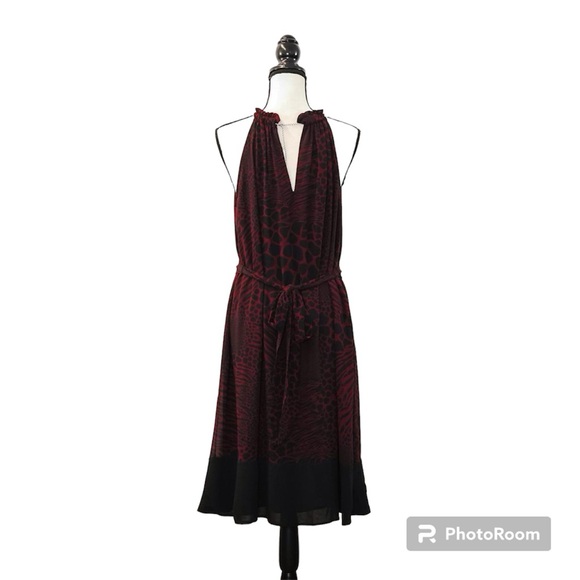 Michael Michael Kors Womens Printed Halter-Neck Dress Dark Ruby Size  Large - Picture 2 of 6